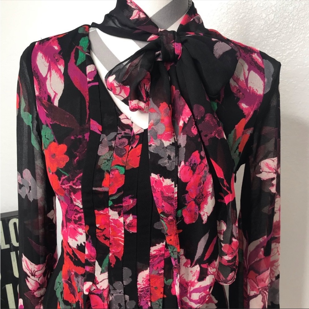 ๐ Kirna Zabete for Target Floral Chiffon Red & Black Long Sleeve Dress, Size S - Picture 9 of 14